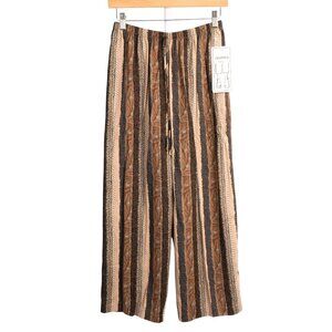 VTG Cropped Pants 12 Womens Striped Brown Safari Casual Earthy Boho Hippie
